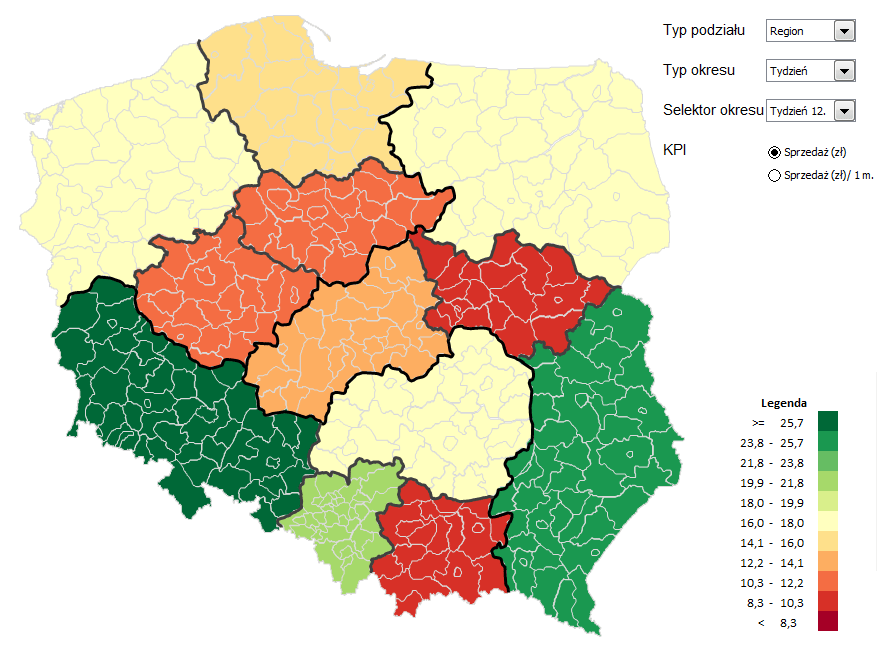 Mapa Polski Excel TOP 4 v1