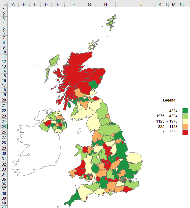 3 ways to count filled map ranges in Excel Map United Kingdom – Maps for Excel – Simple Excel