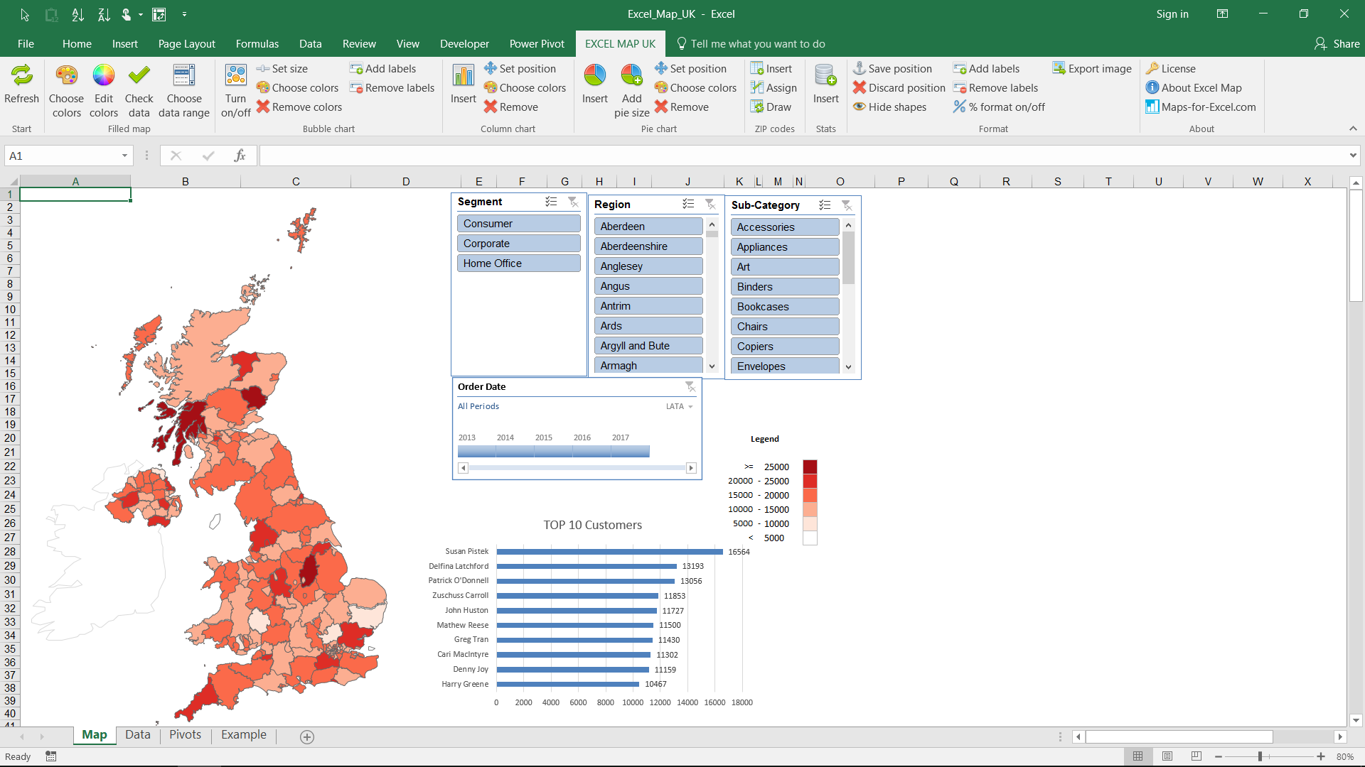 How To Create An Interactive Excel Dashboard With Slicers Example For Excel Map UK Maps For 