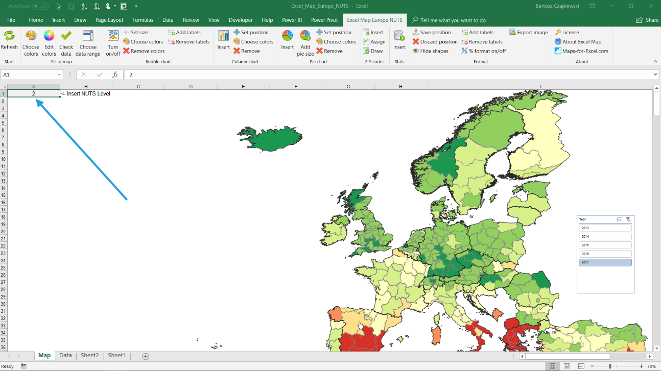 Excel Filled Map Chart How To Create A Statistics Map For Europe Nuts Levels 0-1-2-3 With Excel  Nuts Map? – Maps For Excel – Simple Excel Add-In To Create Filled Maps &  Dashboards In Excel