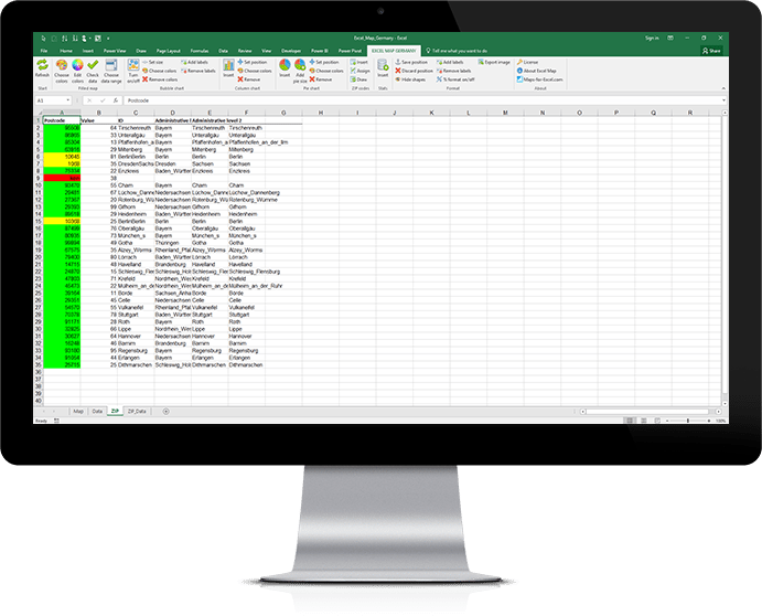 Excel Map France Postcodes Code Postal Maps For Excel Simple   Excel Karte Screen 07 